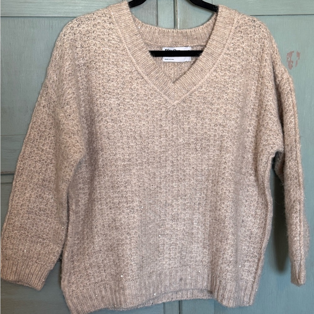 Primark‎ Soft Knit Beige V-Neck Sweater with Sequin Sparkles